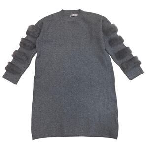 JoyJoy Knit Mini, Real Fur Sleeves | Minimalist Luxe Cozy Glam Sweater Dress New